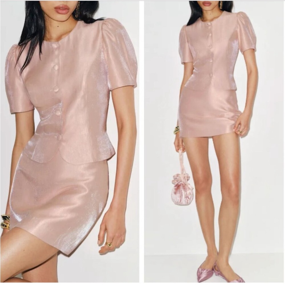 Reformation Blush Pink Mini Dress with Puff Sleeves